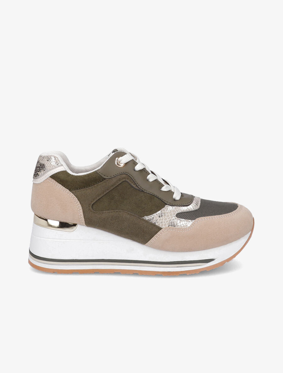 Baskets compensées en suédine - Kaki - 1