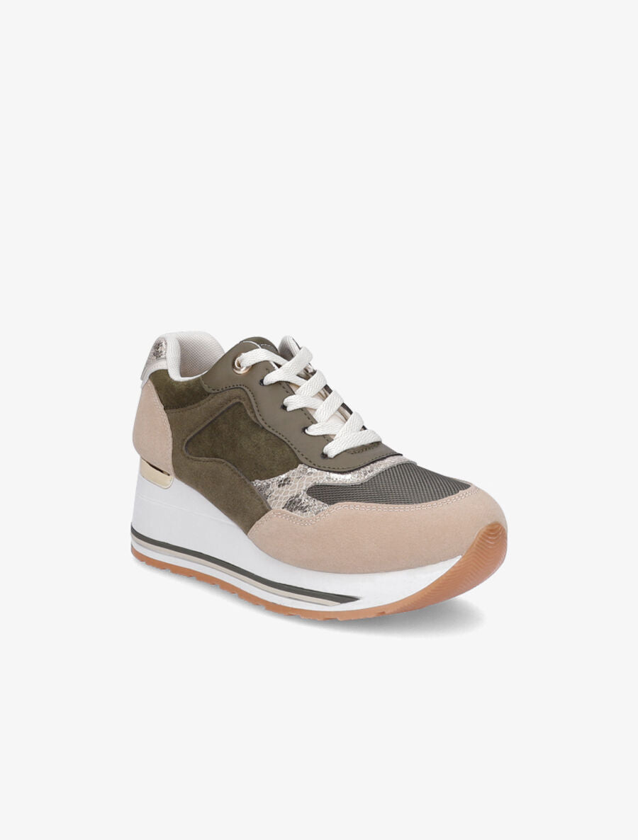 Baskets compensées en suédine - Kaki - 2