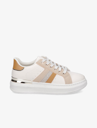 Baskets en simili à bandes contrastantes - Beige - 5