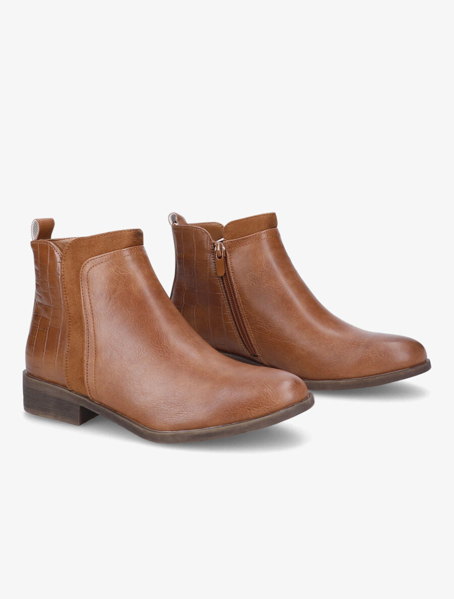 Bottines à empiècements en suédine - Camel - 4