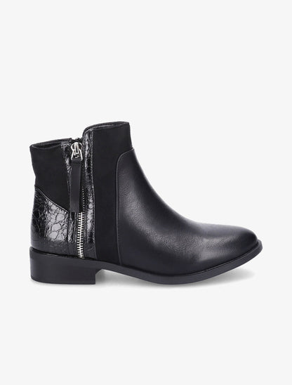 Bottines plates à contrefort croco - Noir - 5