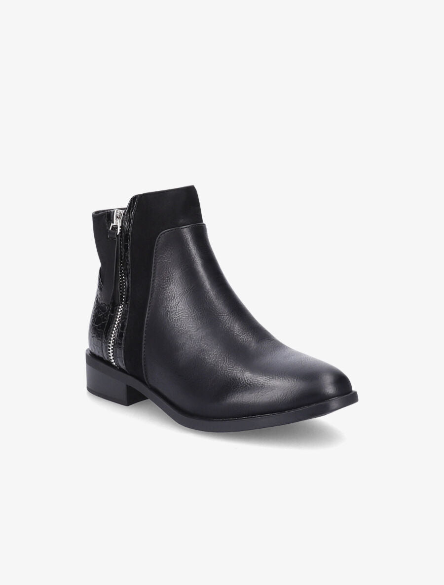 Bottines plates à contrefort croco - Noir - 2