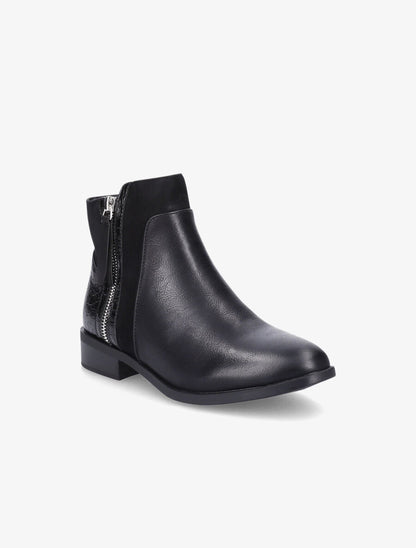 Bottines plates à contrefort croco - Noir - 2
