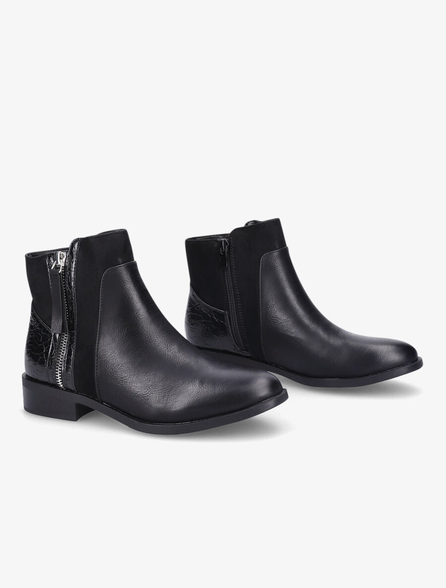 Bottines plates à contrefort croco - Noir - 4