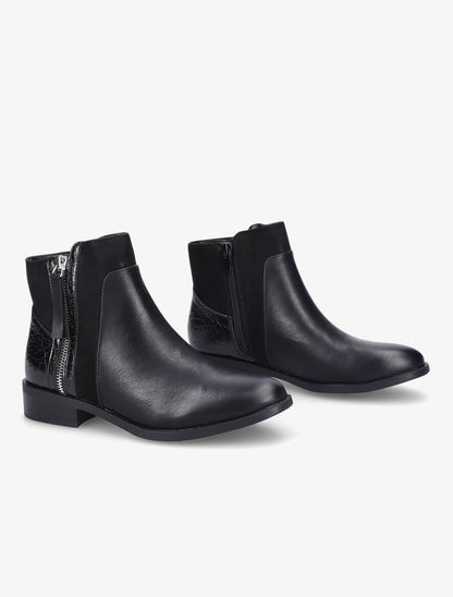 Bottines plates à contrefort croco - Noir - 4