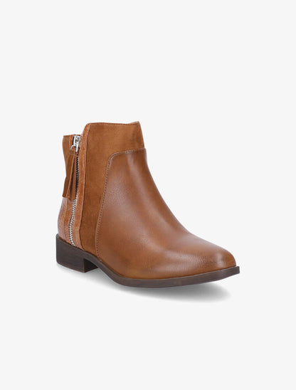 Bottines plates à contrefort croco - Camel - 2