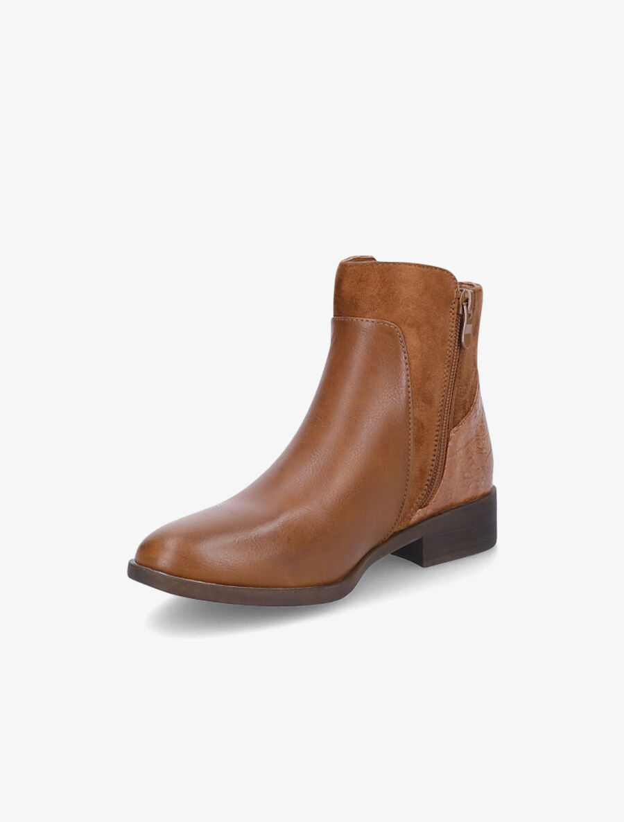 Bottines plates à contrefort croco - Camel - 3
