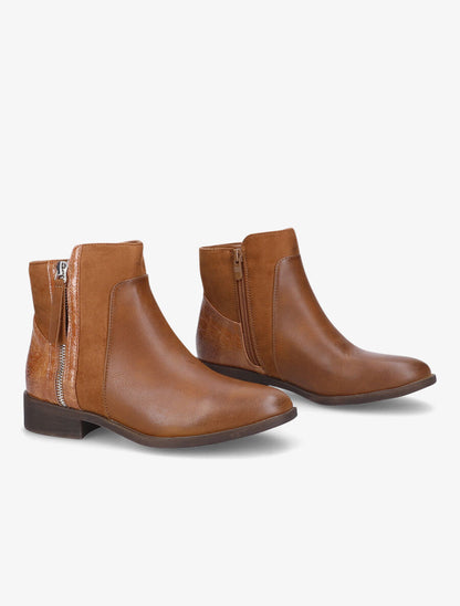 Bottines plates à contrefort croco - Camel - 4