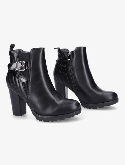 Bottines à talon et contrefort matelassé - Noir - 4