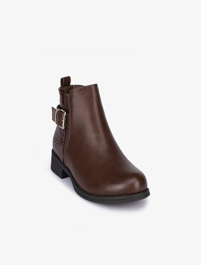 Bottines plates en simili à contrefort croco - Marron - 3