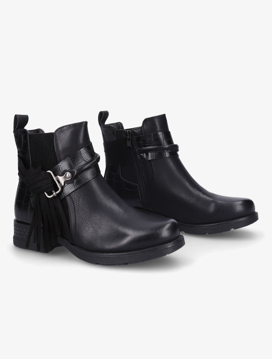 Bottines plates à pompon - Noir - 4