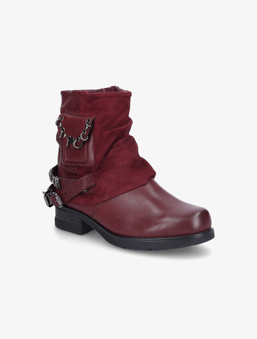 Bottines montantes plissées à pochette - Bordeaux - 2