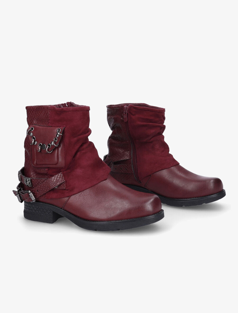Bottines montantes plissées à pochette - Bordeaux - 4
