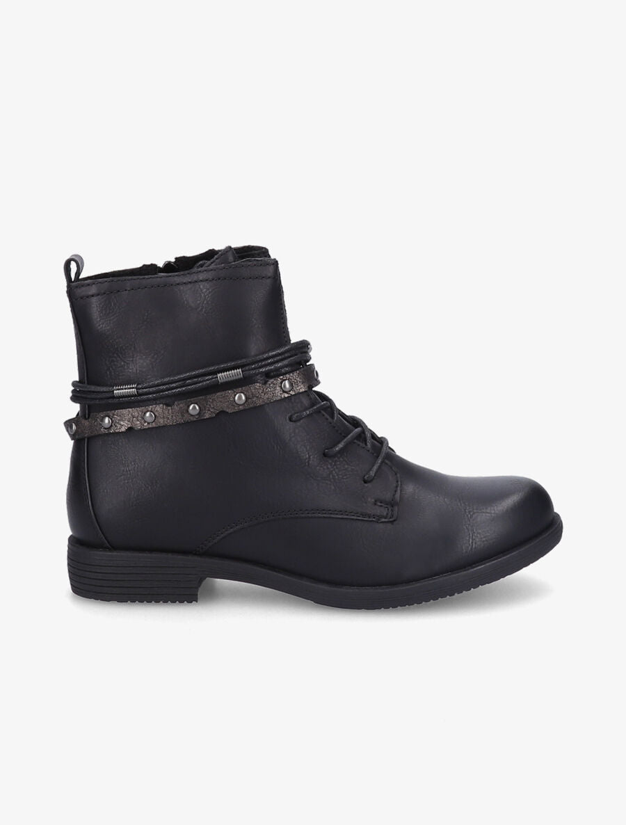 Bottines en simili à lacets stylisés - Noir - 5