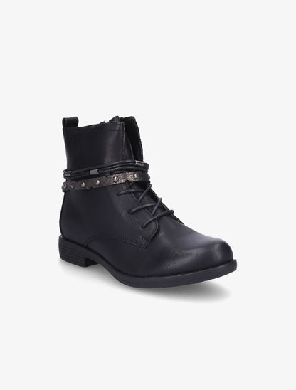 Bottines en simili à lacets stylisés - Noir - 2