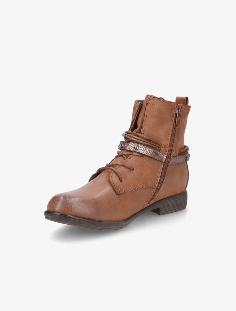 Bottines en simili à lacets stylisés - Camel - 3