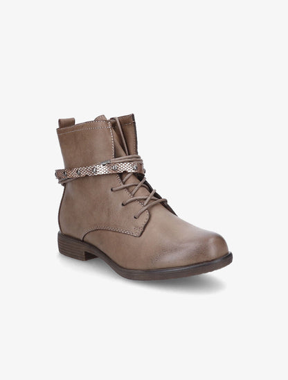 Bottines en simili à lacets stylisés - Taupe - 2