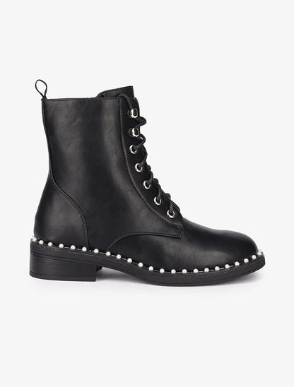 Bottines montantes ornées de perles - Noir - 2