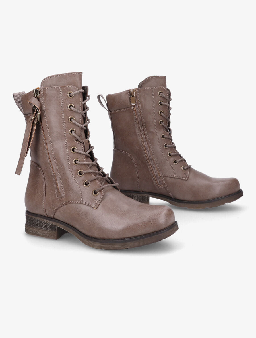 Boots montantes à lacets et zips - Taupe - 4