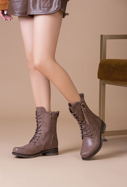 Boots montantes à lacets et zips - Taupe - 5