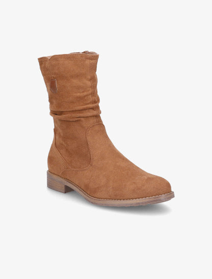 Bottines plissées en suédine - Camel - 2
