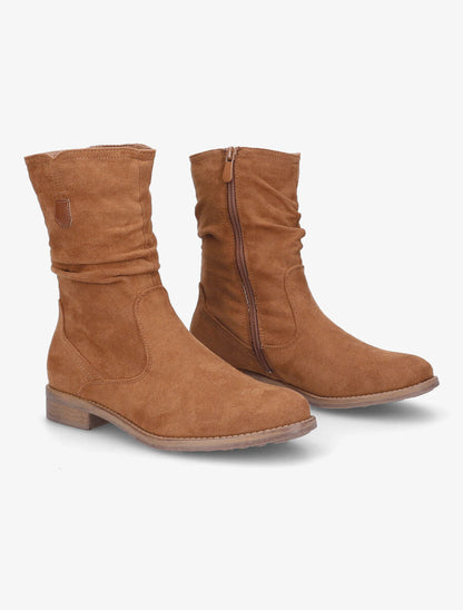 Bottines plissées en suédine - Camel - 4