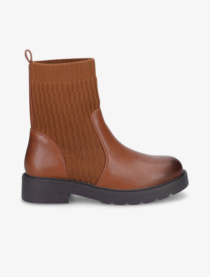 Boots en simili et tissu gaufré - Camel - 6