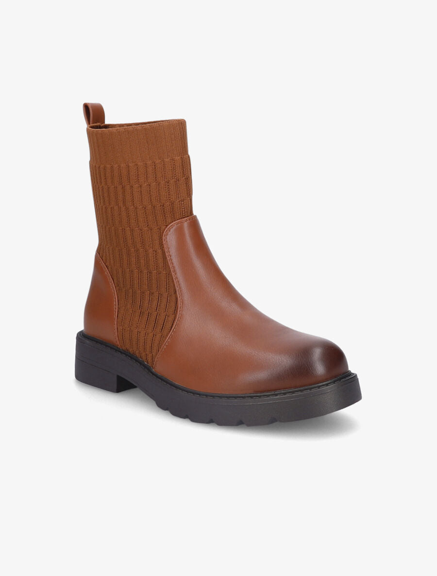 Boots en simili et tissu gaufré - Camel - 2