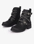 Bottines en simili à sangles décoratives cloutées - Noir - 1