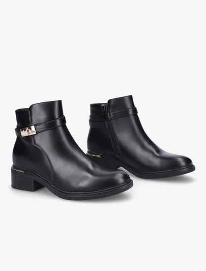 Bottines en simili à boucle métallique - Noir - 4