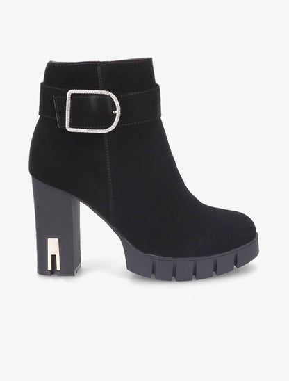 Bottines à talon et boucle à strass - Noir - 1