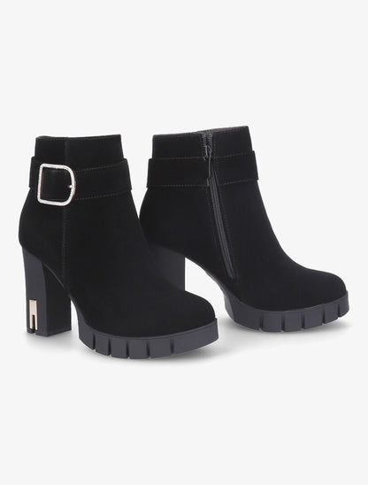Bottines à talon et boucle à strass - Noir - 4
