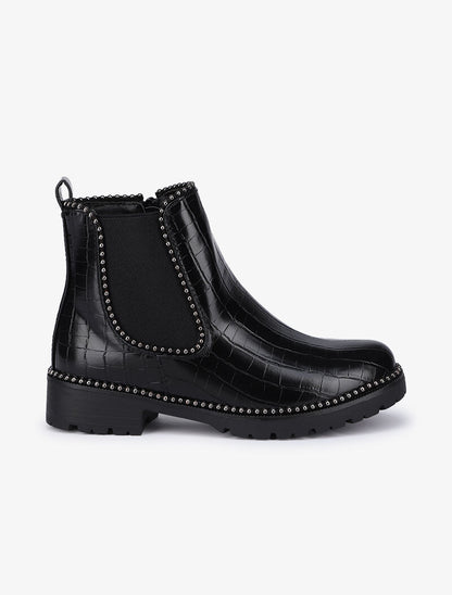 Bottines imprimé croco à semelles crantées ornées de clous - Noir - 2