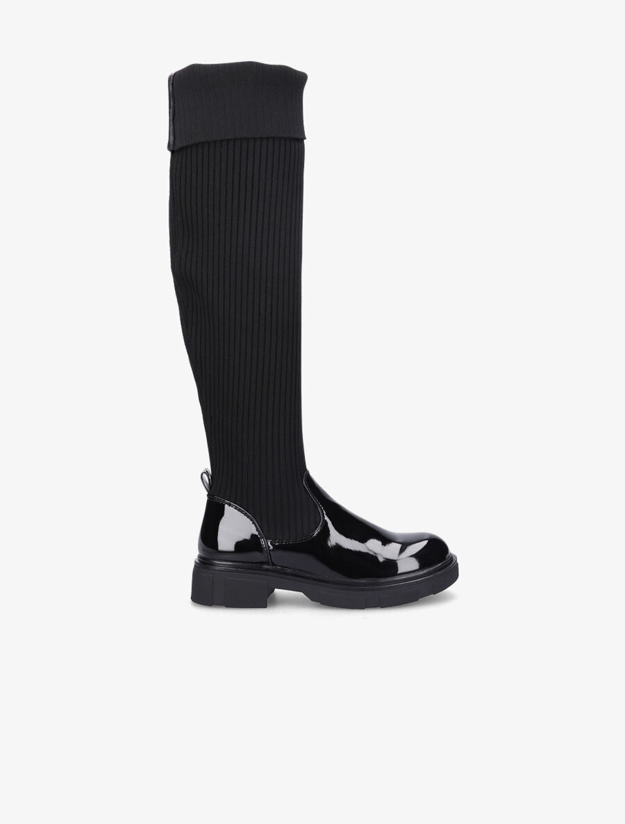 Cuissardes en tissu côtelé et simili vernis - Noir - 5