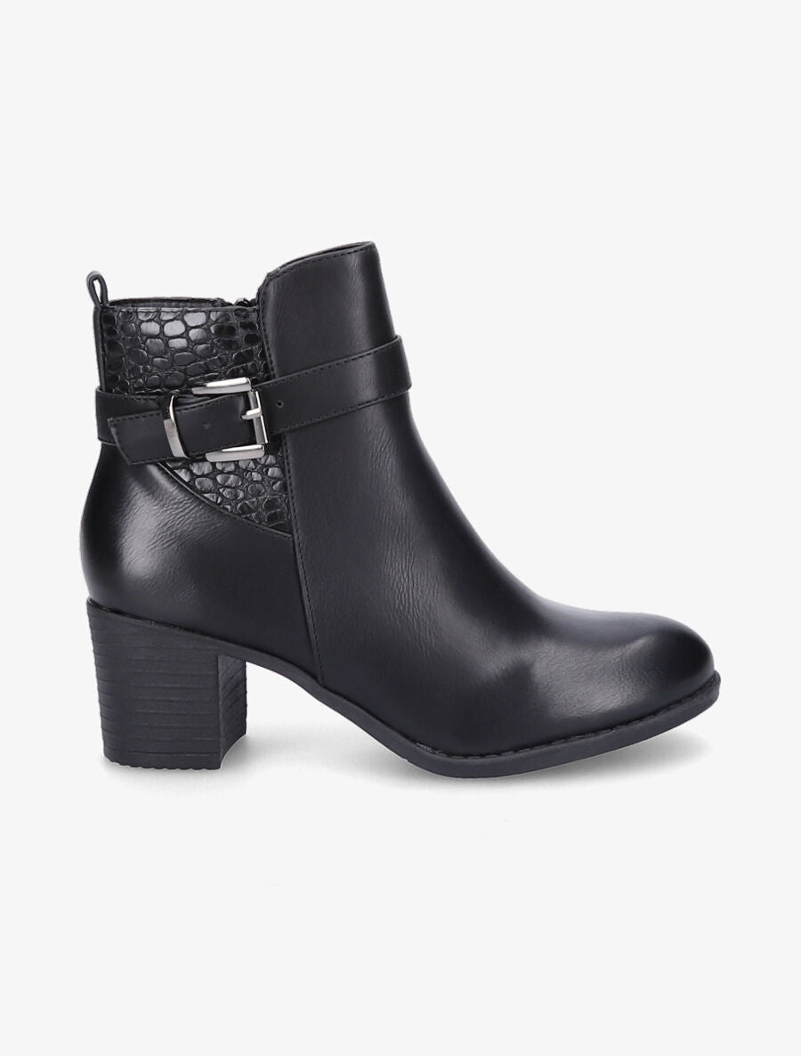 Bottines à empiècement croco - Noir - 5