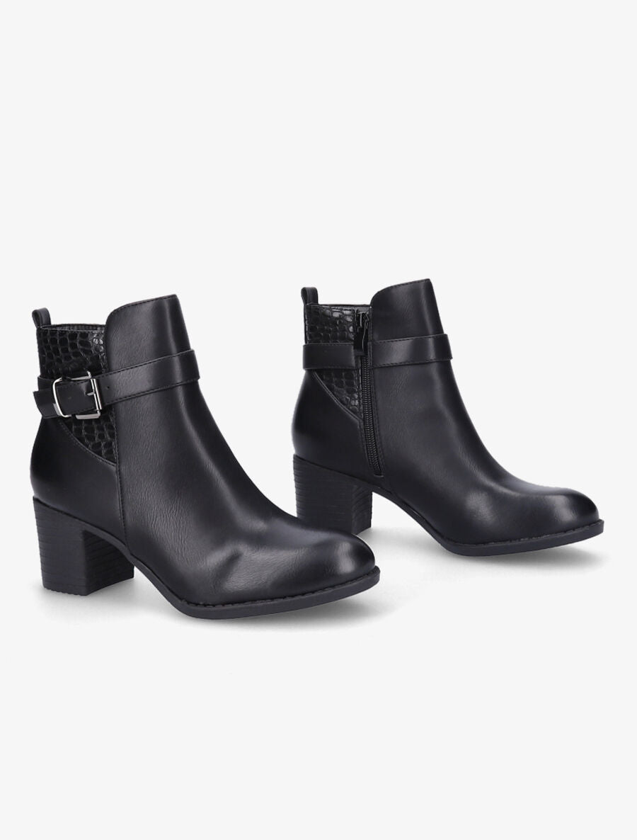 Bottines à empiècement croco - Noir - 4