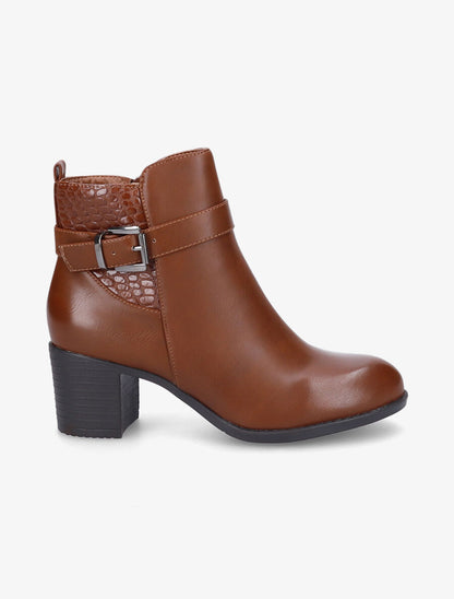 Bottines à empiècement croco - Camel - 5