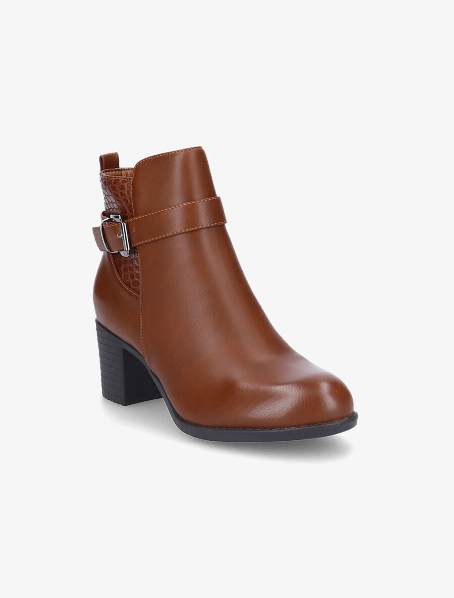 Bottines à empiècement croco - Camel - 2