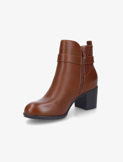 Bottines à empiècement croco - Camel - 3