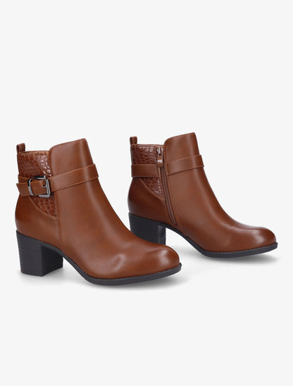 Bottines à empiècement croco - Camel - 4