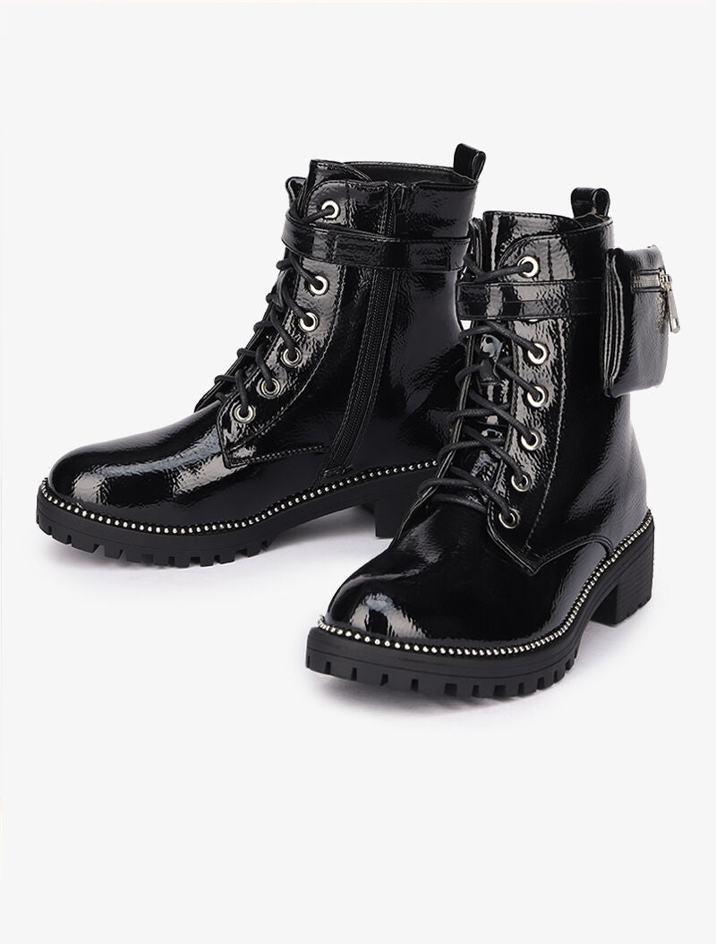 Bottines vernies à bride et sacoche amovible - Noir - 1