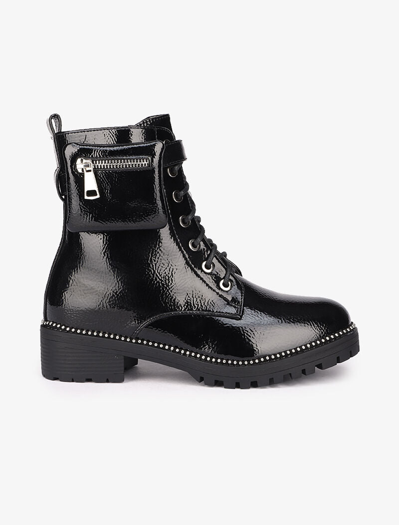 Bottines vernies à bride et sacoche amovible - Noir - 2