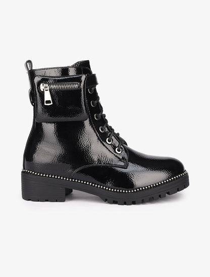 Bottines vernies à bride et sacoche amovible - Noir - 2