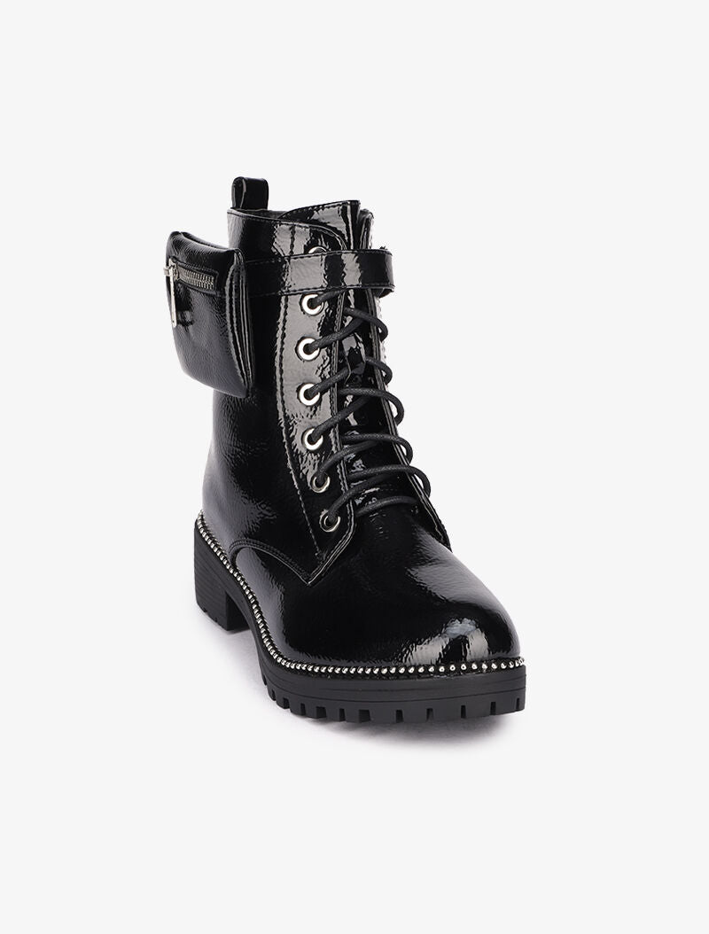 Bottines vernies à bride et sacoche amovible - Noir - 3