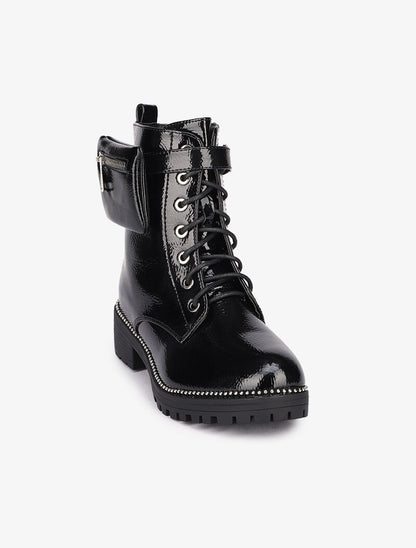 Bottines vernies à bride et sacoche amovible - Noir - 3