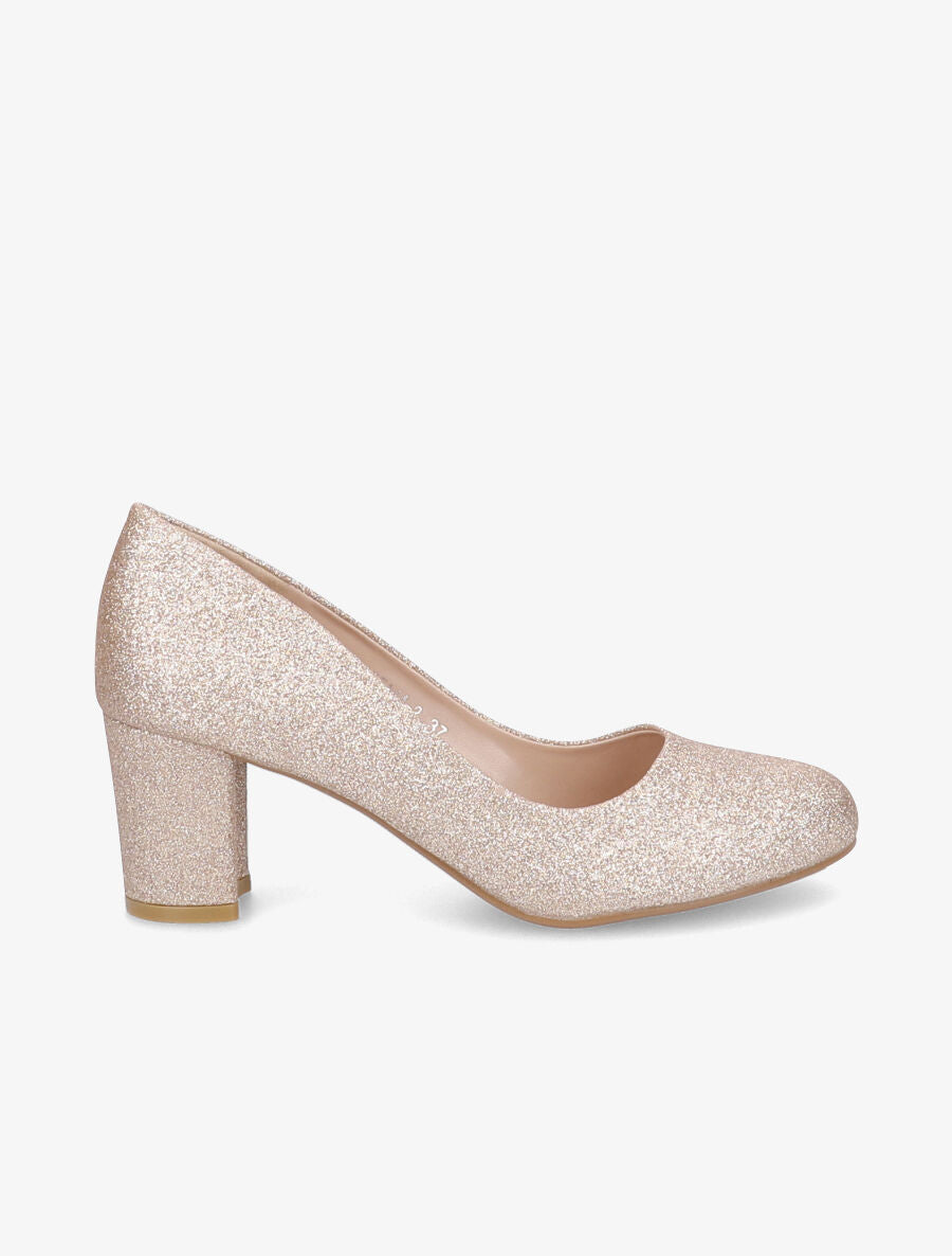 Escarpins pailletés à talon carré - Rose gold - 1