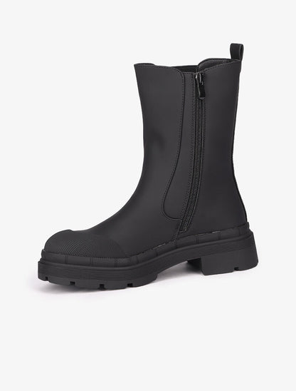 Bottes montantes mat à ganse élastiquée - Noir - 4