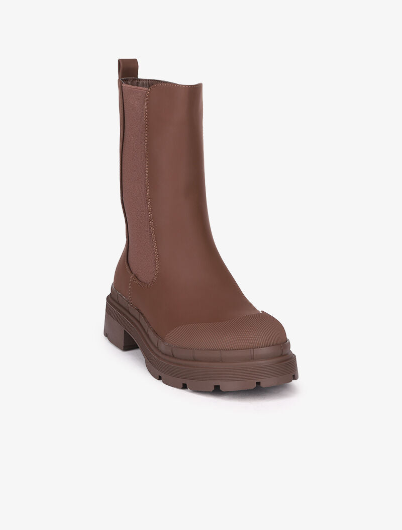 Bottes montantes mat à ganse élastiquée - Marron - 3