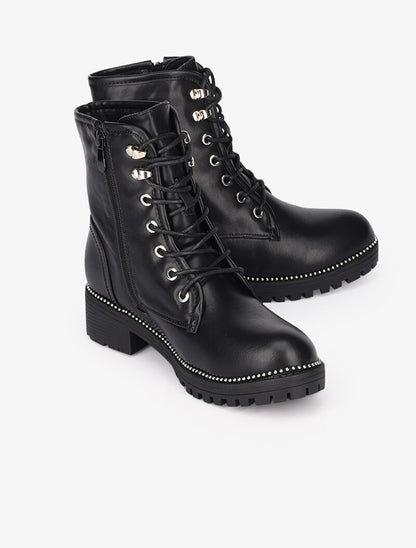 Bottines à lacets à détails cloutés - Noir - 5