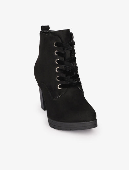 Bottines en suédine à talon - Noir - 3